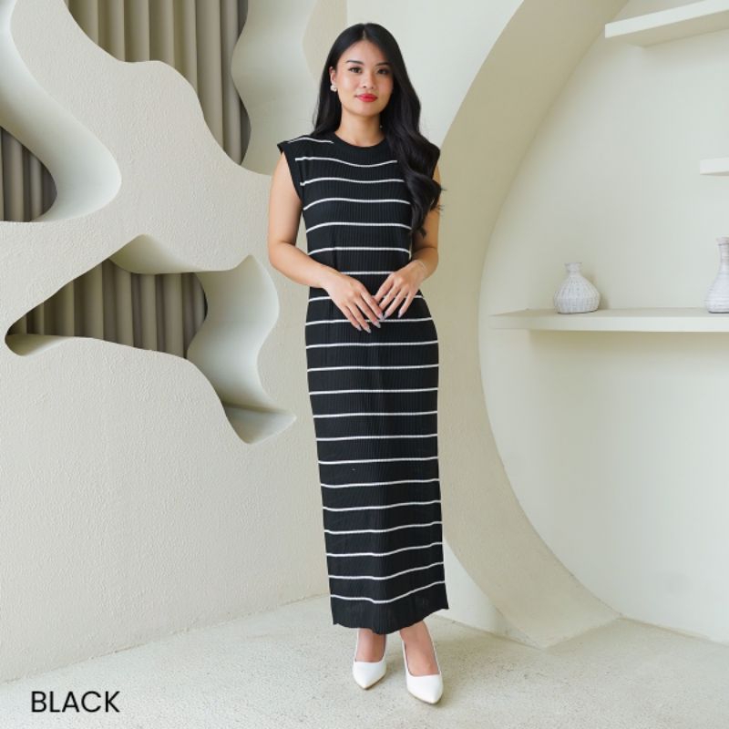 Long Dress Garis Rajut | Dress Tanpa Lengan | Long Dress Garis Rajut Frillmingo