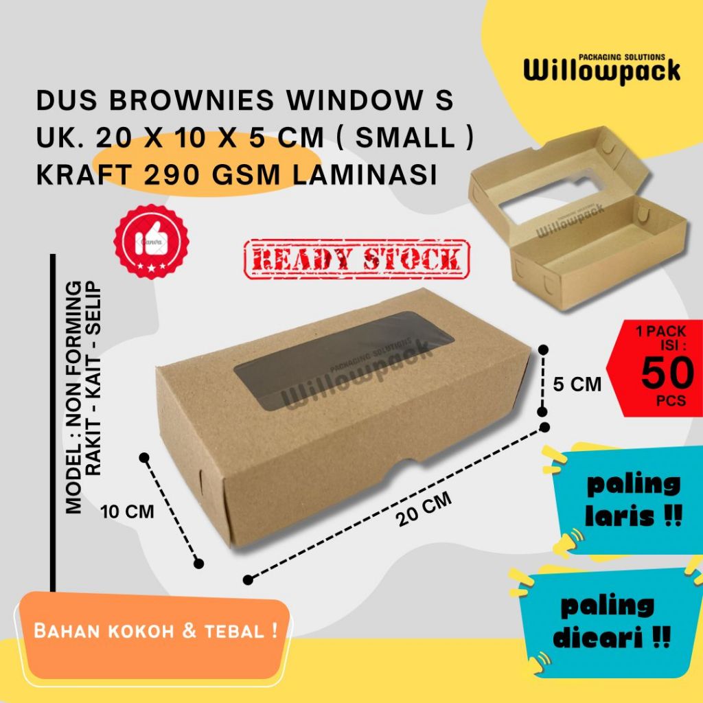 

DUS BROWNIES S 20x10x5 SMALL WINDOW LAMINASI BOX KRAFT BRONIS KUE BOLU