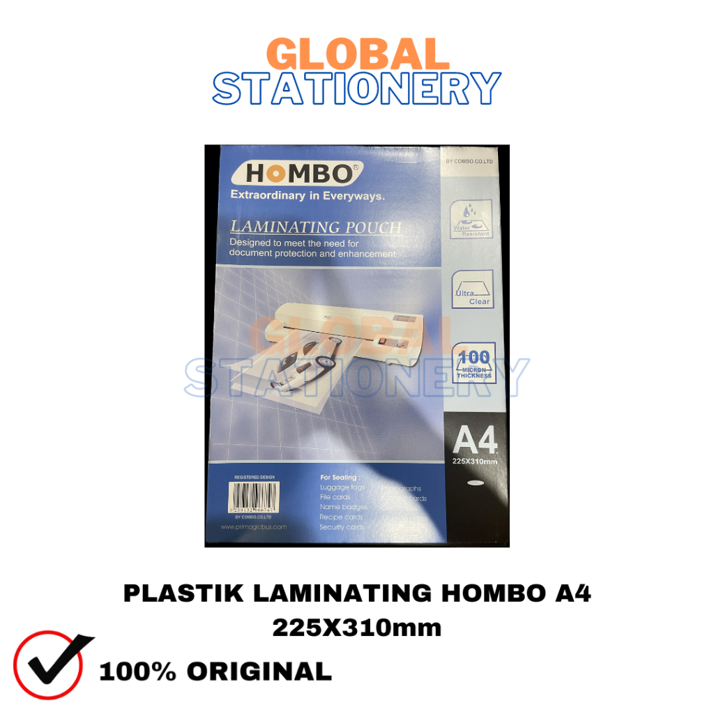 

Laminating Hombo A4 Plastik Laminating Laminating FILM HOMBO 225 x 310mm