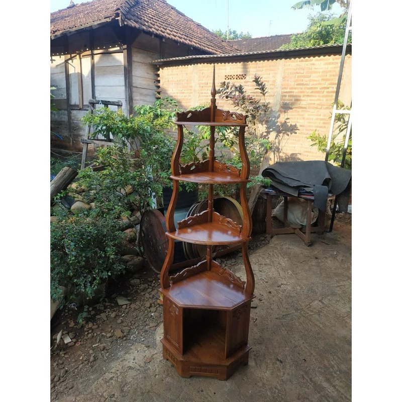 RAK SUDUT RUANG TAMU KAYU JATI