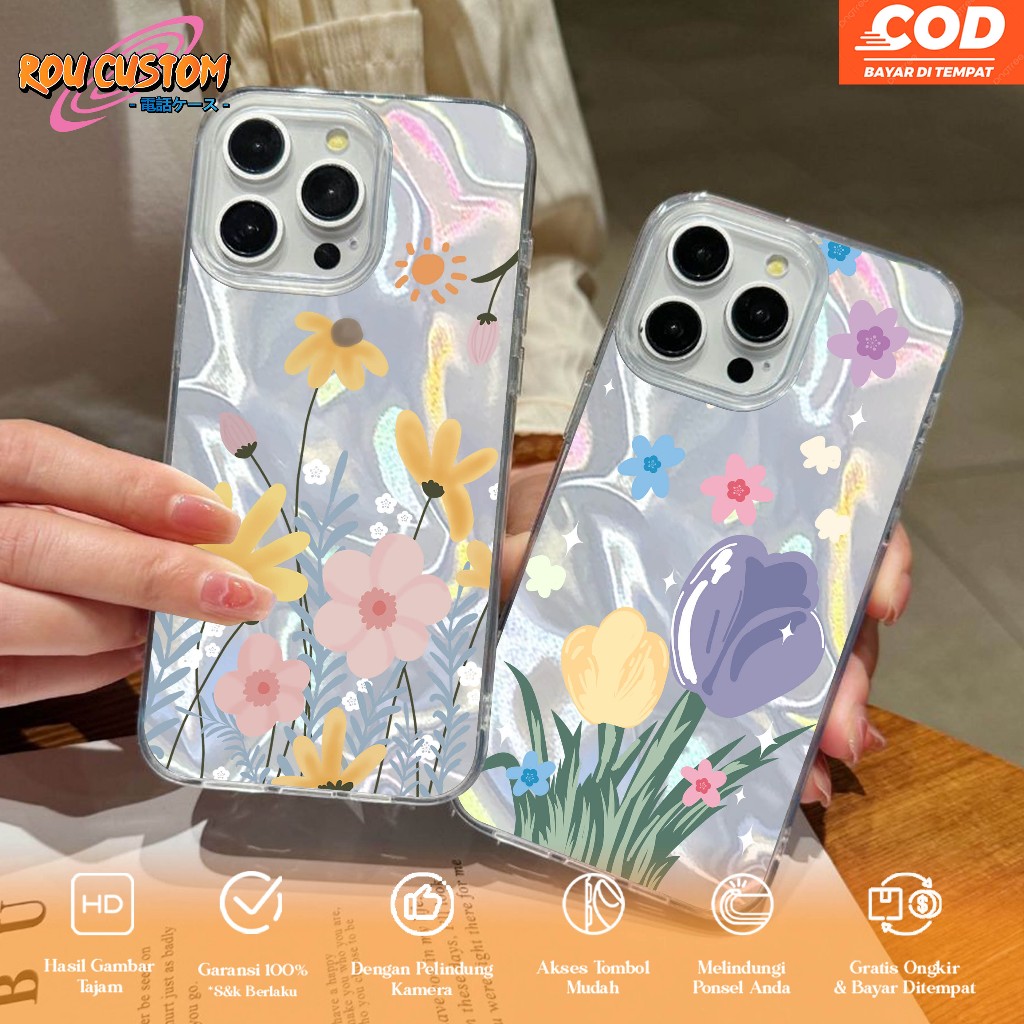 Case Oppo A57 A77S 2022 A54 A60 A38 A58 4G A78 4G RENO 4F 5F 4 5 6 BUNGA AB - Case Diamond Air Fashi