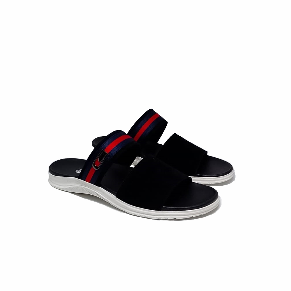 Zagib Slide Kulit Suede - Sandal Pria Selop Model Gucci Hitam Flat