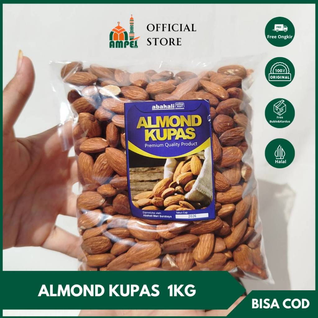 

Kacang Almond Kupas 1 Kg Panggang Roasted Tanpa Kulit Sudah Matang Untuk Cemilan Snack ASI Booster
