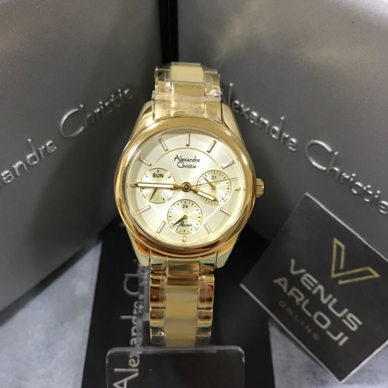Jam Alexandre Christie AC 2A92 BF BGP Wanita Rantai Gold Bulat