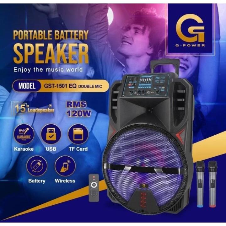 G-Power GST1501EQ Speaker Aktif Bluetooth Portable 15 inch GST-1501 EQ DOUBLE MIC
