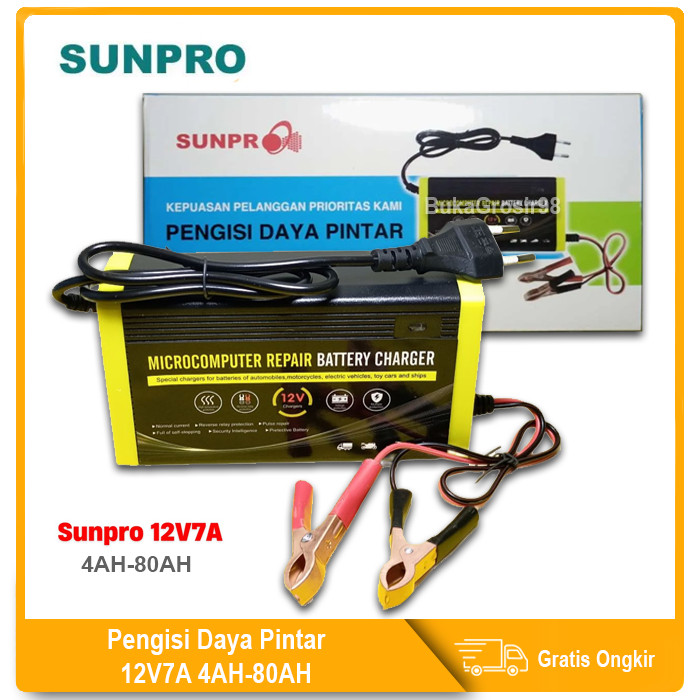 Adaptor Aki Sunpro 12V 7A / Battery Charger High Quality 4AH-80Ah