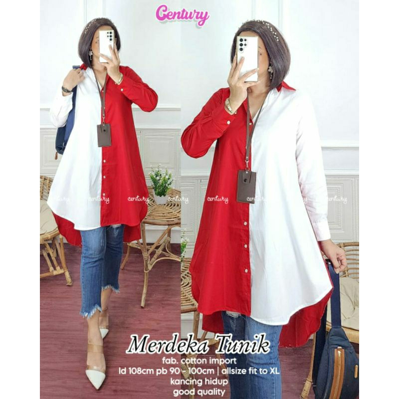 Kemerdekaan tunik katun merah putih LD 110 XL