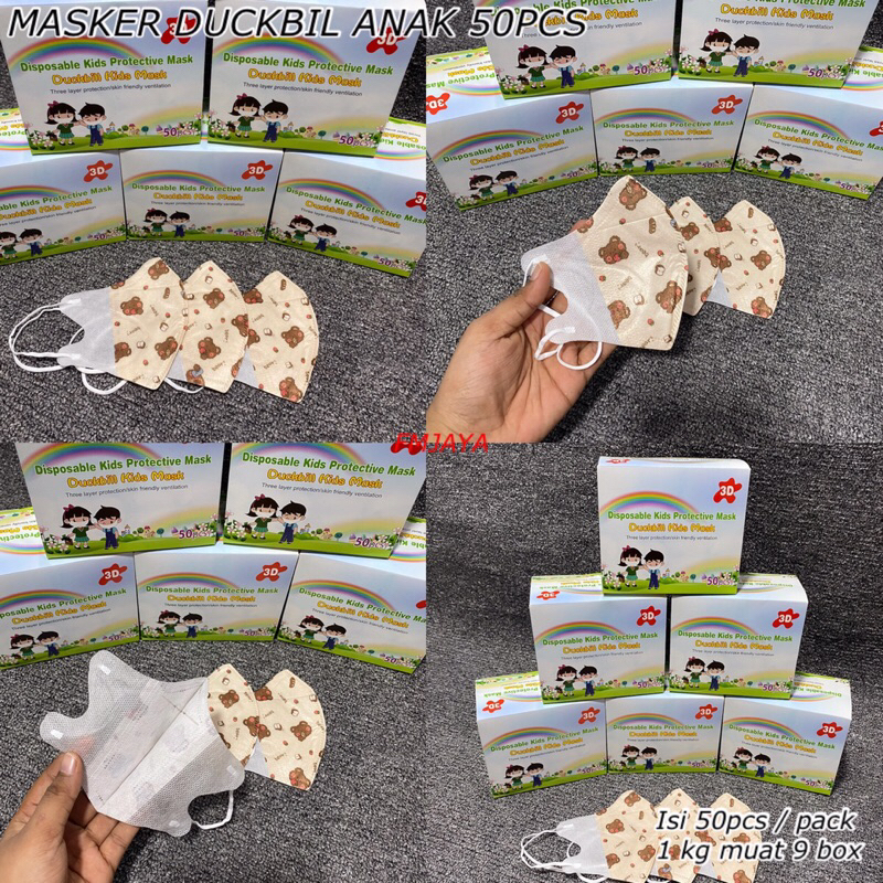 MASKER DUCKBILL ANAK 50 PCS KARAKTER || MASKER DUCKBILL ANAK 50PCS POLOS HITAM N PUTIH