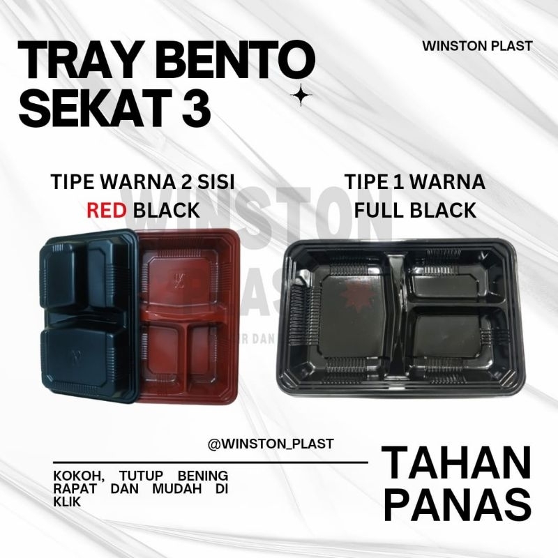 mika bento sekat 3  hitam dan merah hitam
