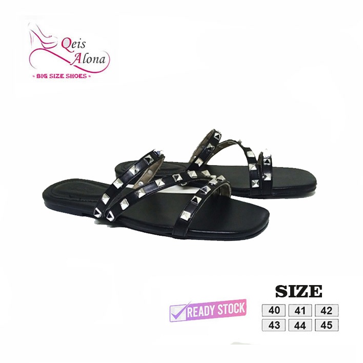 Qeis Alona Clara | Sandal Flat Wanita Ukuran Jumbo | Sandal Selop Tali Pesta Formal