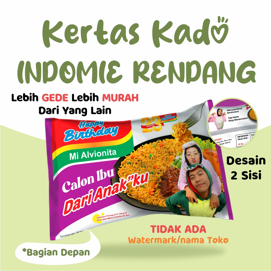 

KERTAS KADO CUSTOM INDOMIE RENDANG DEPAN BELAKANG