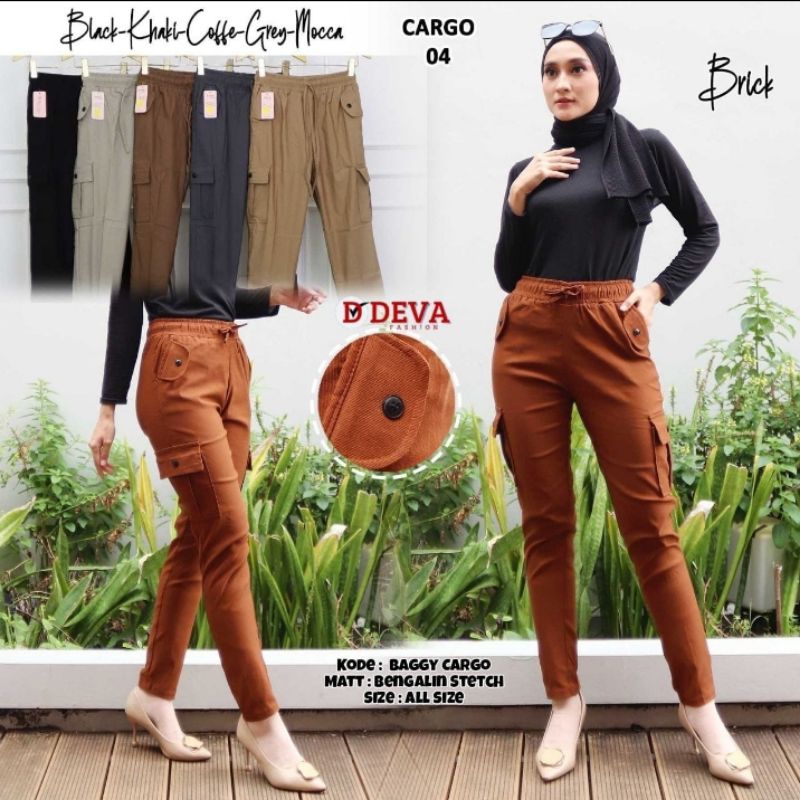 Celana Baggy Kargo Panjang Import Brand DEVA Celana Pensil Pants Bengalin Stretch Premium