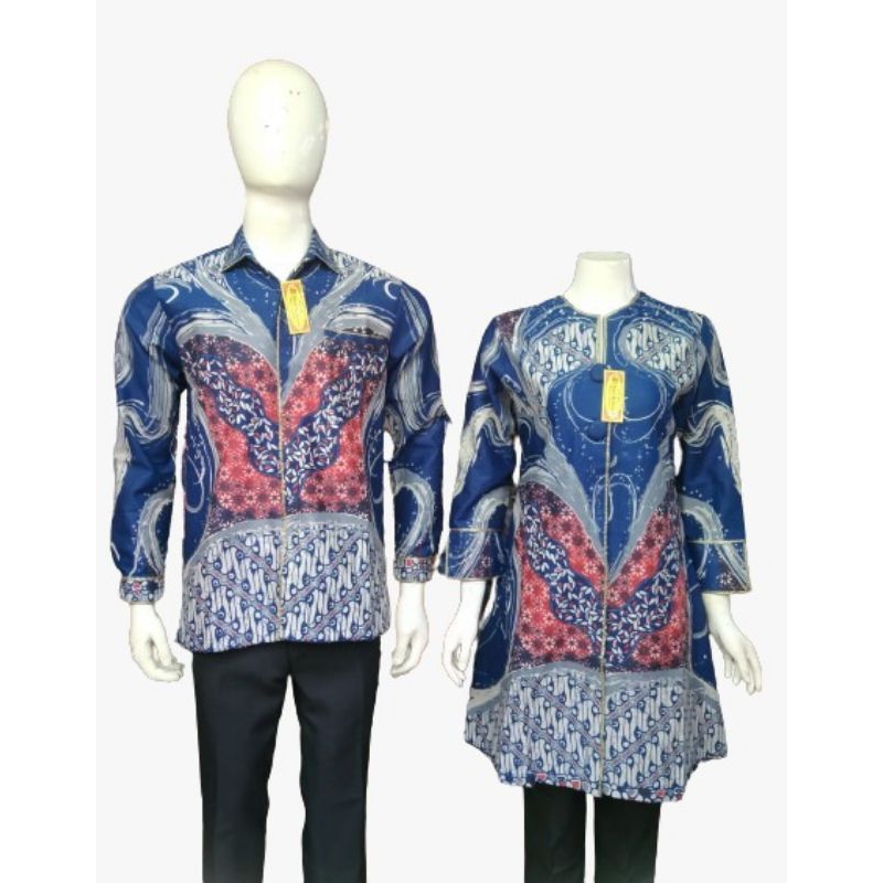 KEMEJA BATIK SOLO PRIA WANITA COUPLE MOTIF WARNA BIRU MERAH ABU