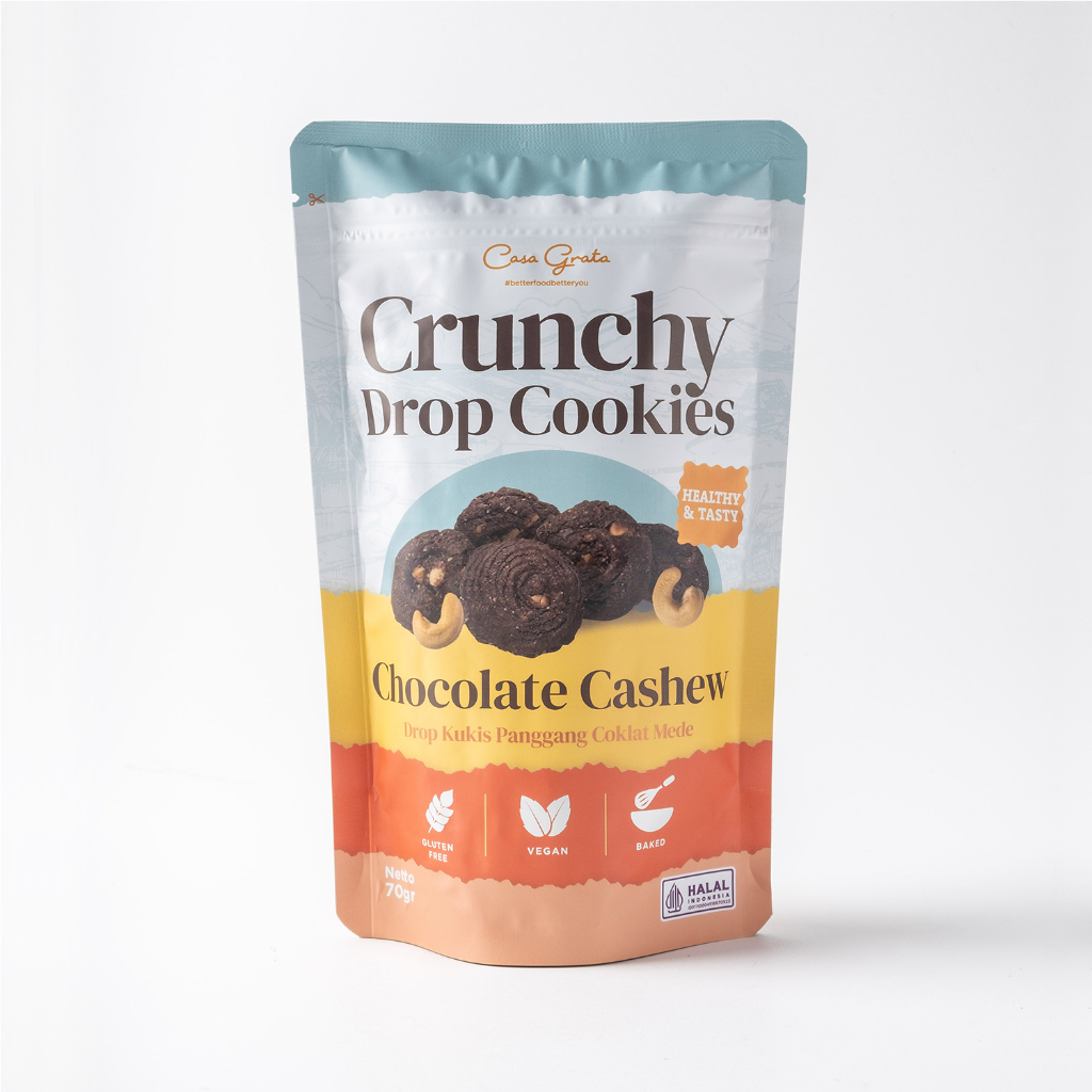 

Chocolate Cashew 70gram - Casa Grata Crunchy Drop Cookies - Gluten Free & Vegan Snacks