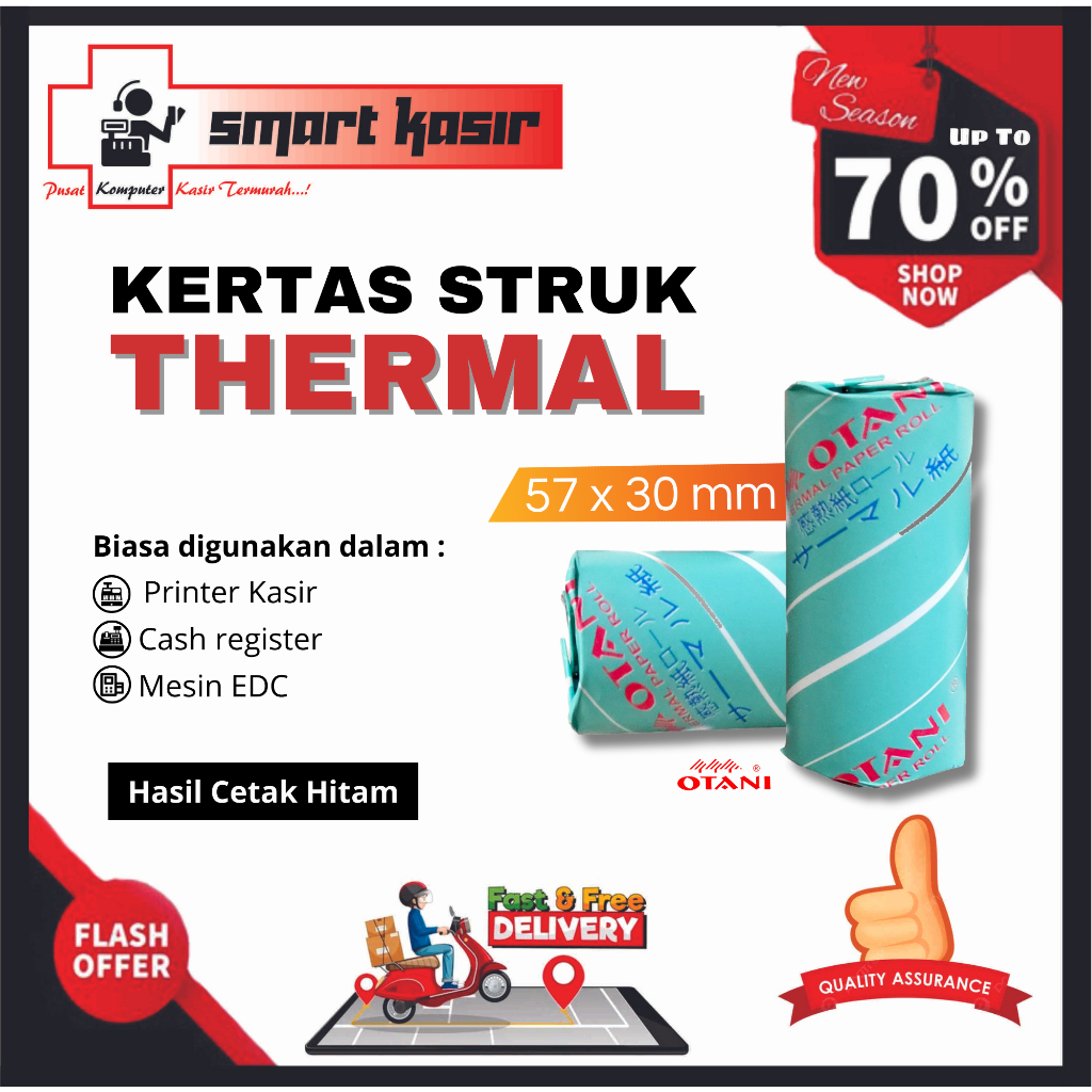 

Thermal Paper Otani 57 x 30 mm | Kertas Printer Thermal ( Min. 10 PCS )