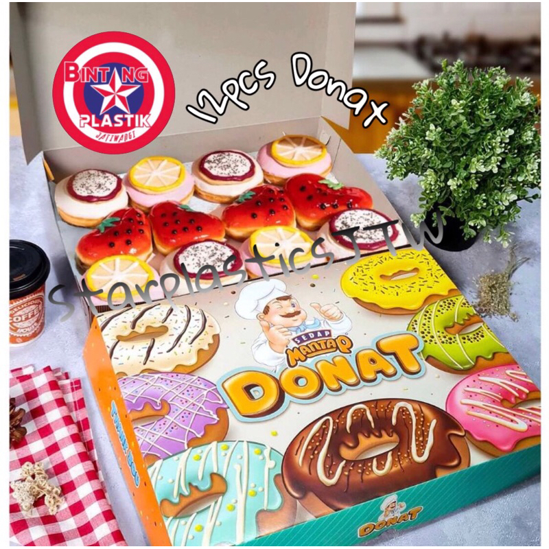 

TOP QUALITY!! Dus Box DONAT Hansel Isi 12 Food Grade Ecofriendly / Sedap Mantap Kotak Kardus Box Donut Bomboloni 27×37x5,5 cm