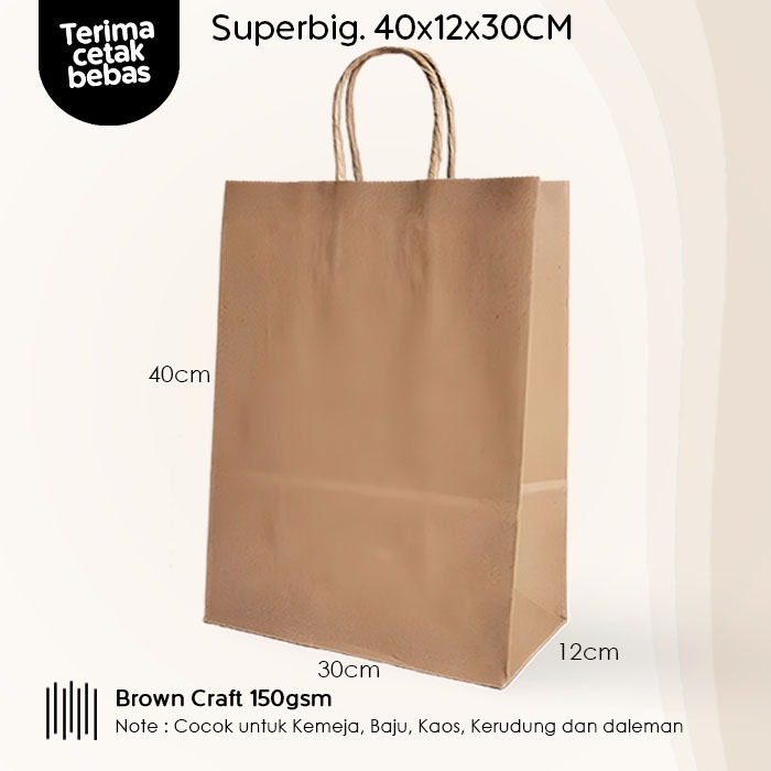 

(Talikertas) Paper Bag Jumbo Besar 40x12x30 CM, Papper Bag Coklat Packing Kemeja, Baju, Celana dan Hoodie, Paperbag Polos Warna Coklat Olshop Besar