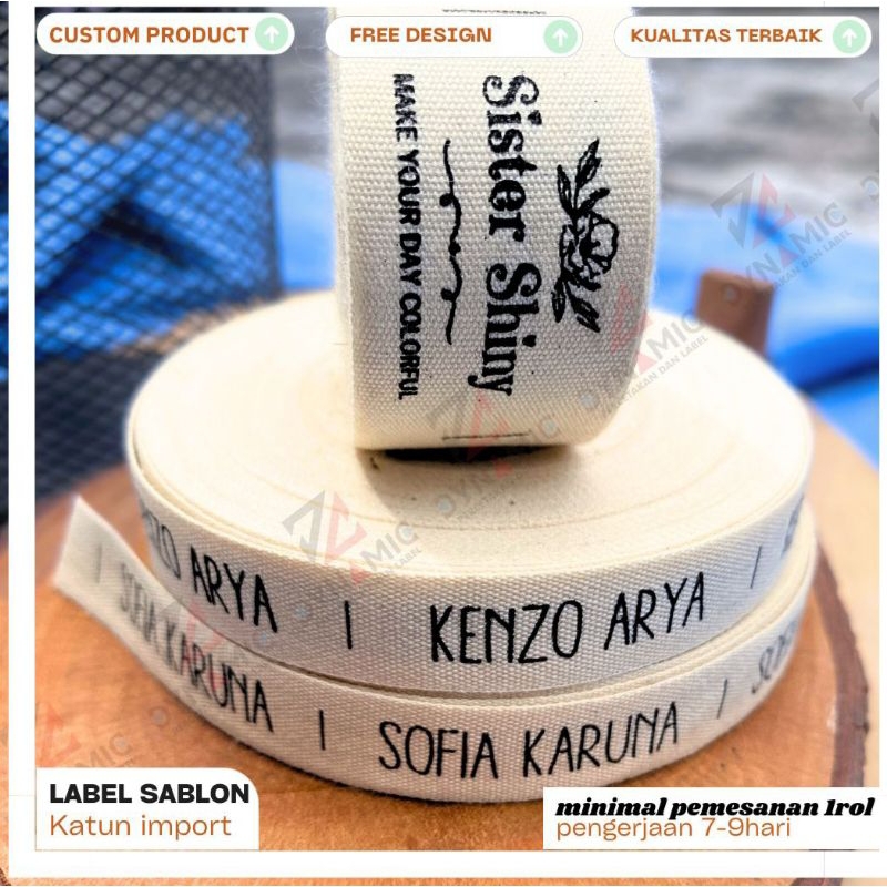 

label pakaian (minor satu gulung/48 meter/800 pcs) label katun/piterban/label sablon