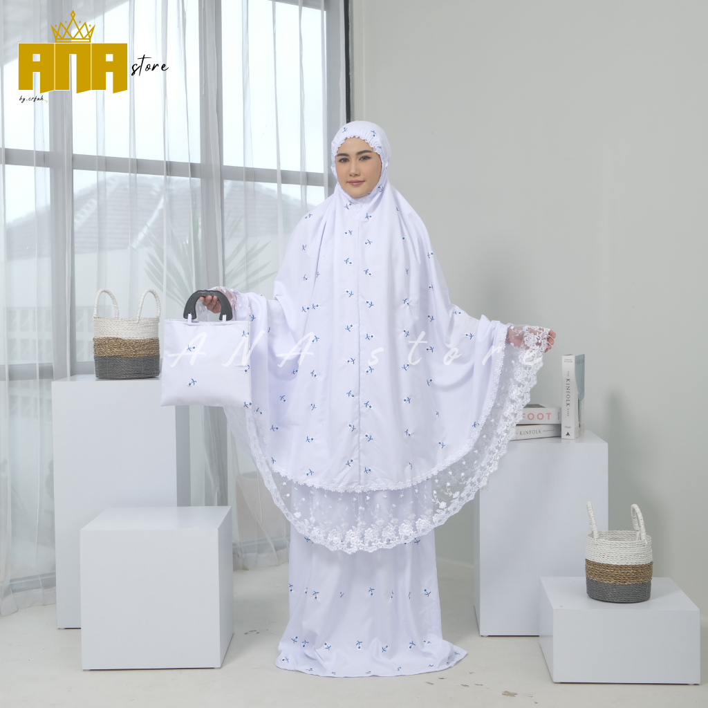 ANA STORE - Mukena Amira Katun Premium Bordir Tabur Bunga Melati Dengan Renda Besar Mewah Jumbo