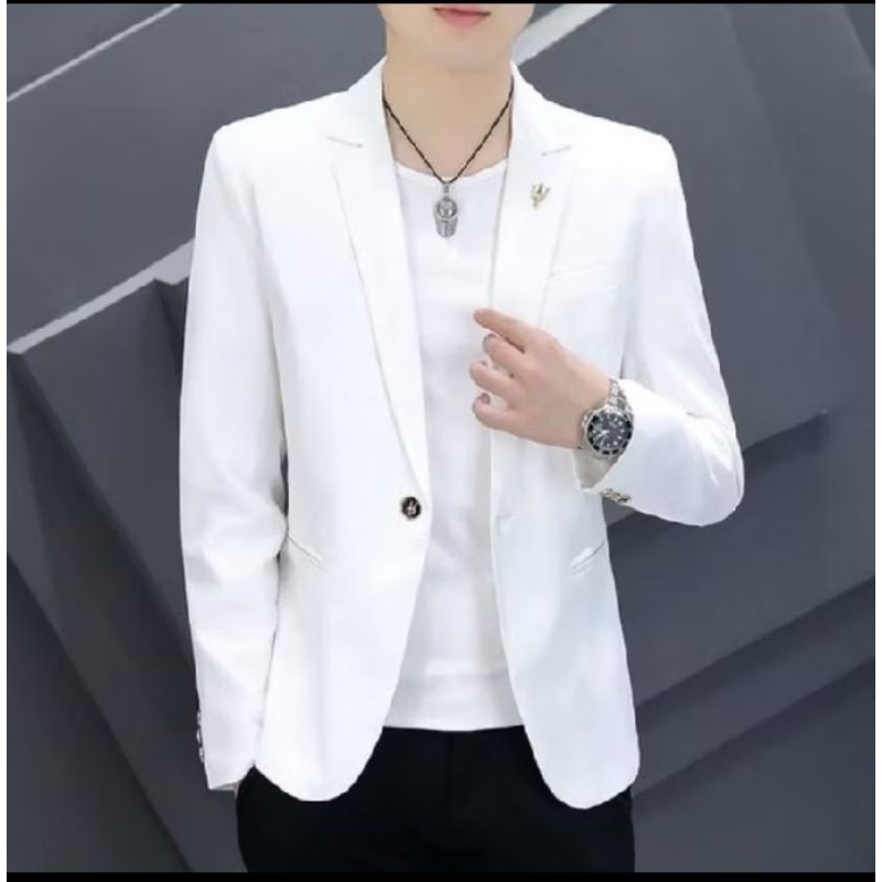 ORIGINAL (FULL FURING)BLAZER PRIA WARNA PUTIH JAS FORMAL CASUAL SLIMFIT