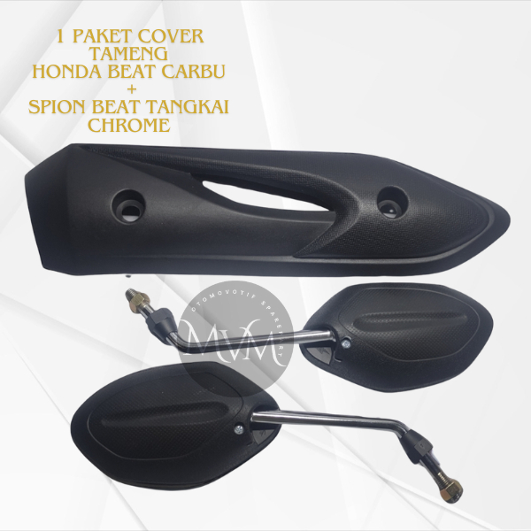 Paketan Cover Tutup Tameng Knalpot Motor Honda Beat Carbu+Kaca Spion Model Honda Beat Tangkai Chrome