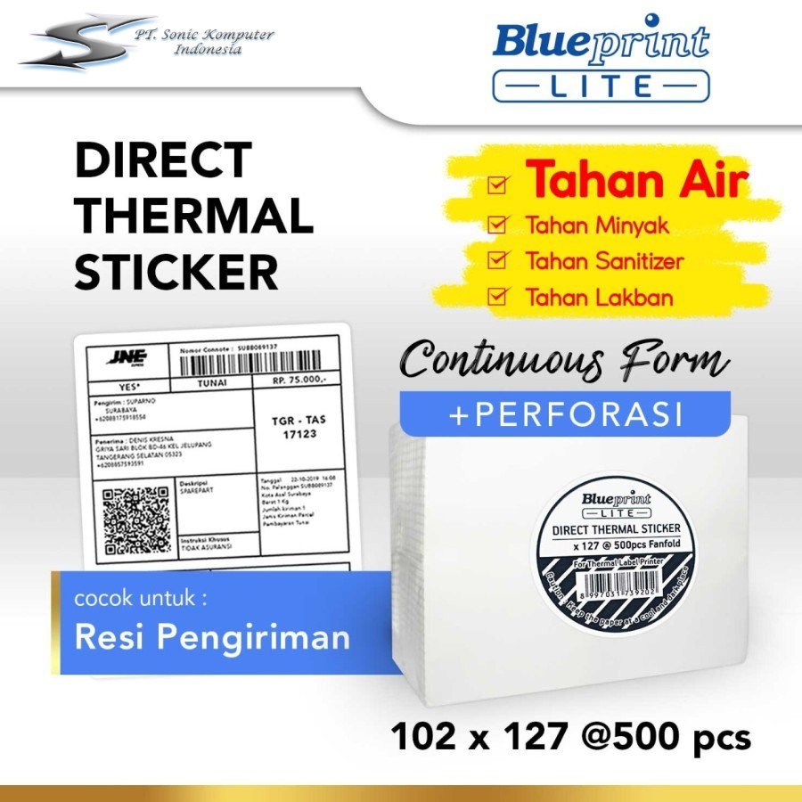 

Direct Thermal Sticker Label Resi JNE Blueprint Lite 102x127 mm 500pcs CF Stiker