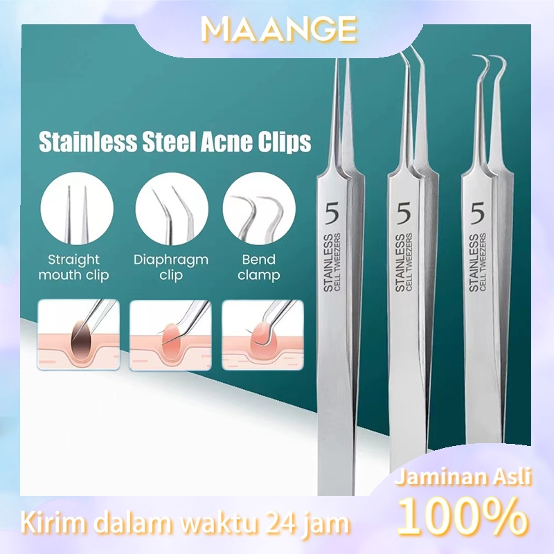 MAANGE 3 IN 1 Pinset Komedo Hidung Pembersih Jerawat Facial Wajah Pinset Jerawat Stainless Alat Jera