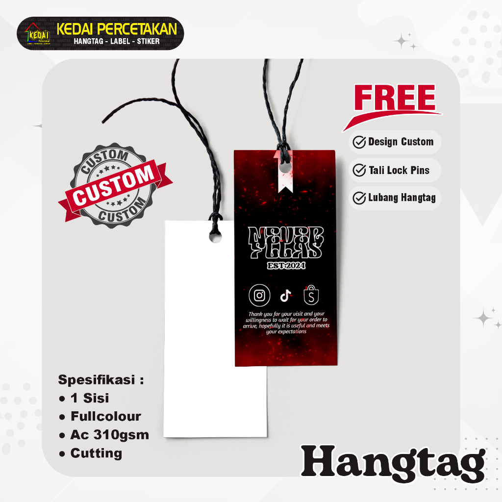 

hantag aksesoris handtag Souvenir hangtag Custom hentek thank you handstag hangteg merk price tag label baju lebel merek bonus tali (SC99) 1 Sisi