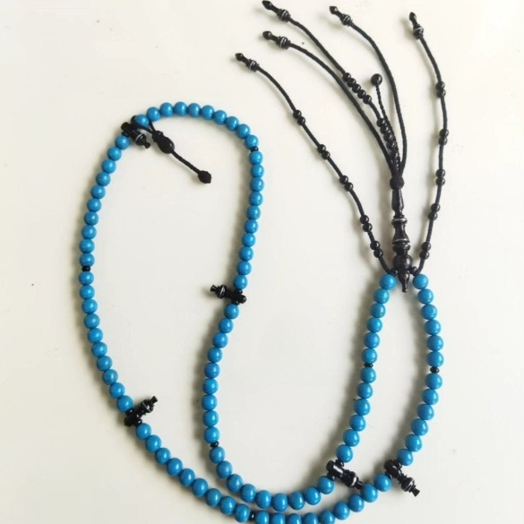 Tasbih Tijani Batu Marjan Warna Biru Model Bulat Tali Rajut