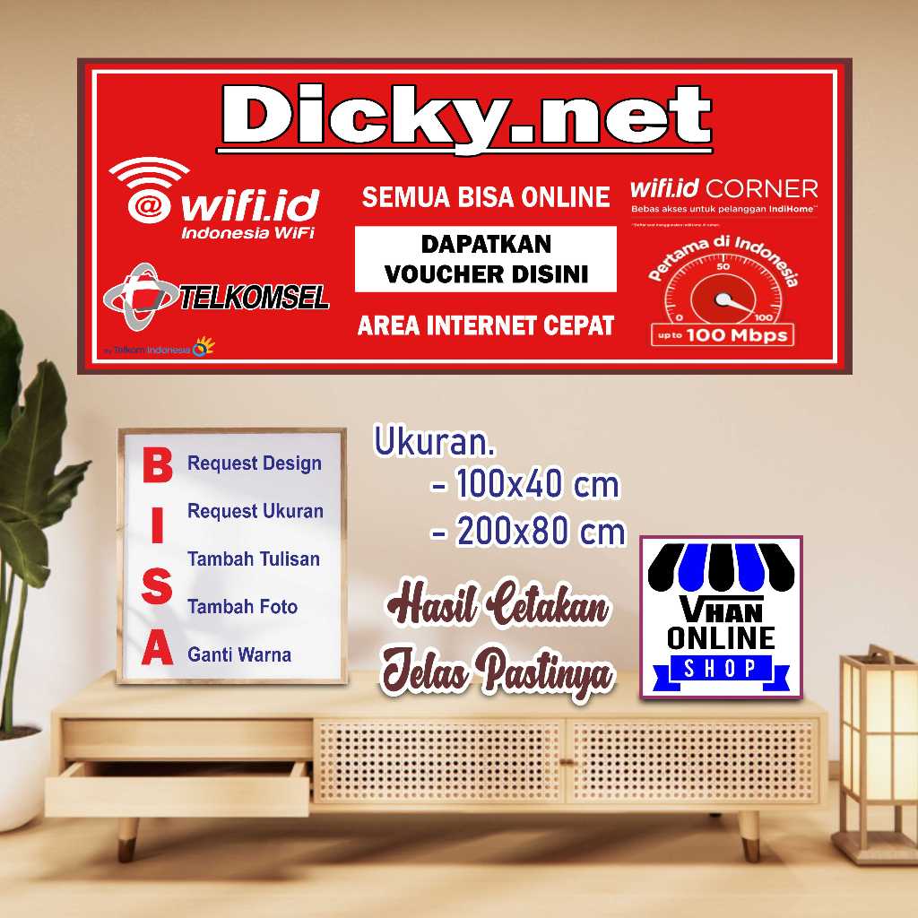 Cetak MMT Banner Spanduk Jualan Voucher Wifi Voucher Hotspot Design Cerah
