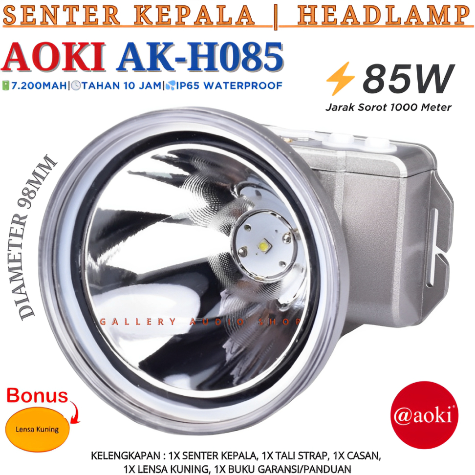 Senter Kepala LED Super Terang Aoki AK-H085 85 Watt | Headlamp AOKI AK-H085 Super Terang Cahaya Puti