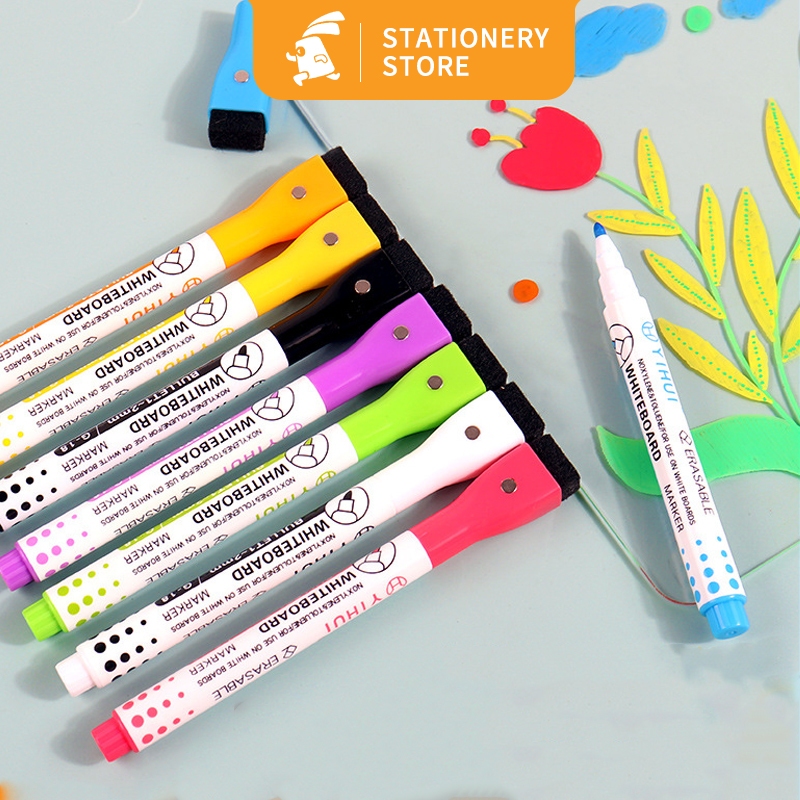

Whiteboard Marker / Spidol Papan Tulis 8 warna Ujung Penghapus Yang dapat dihapus sikat magnet anak-anak-Rabbit Stationery