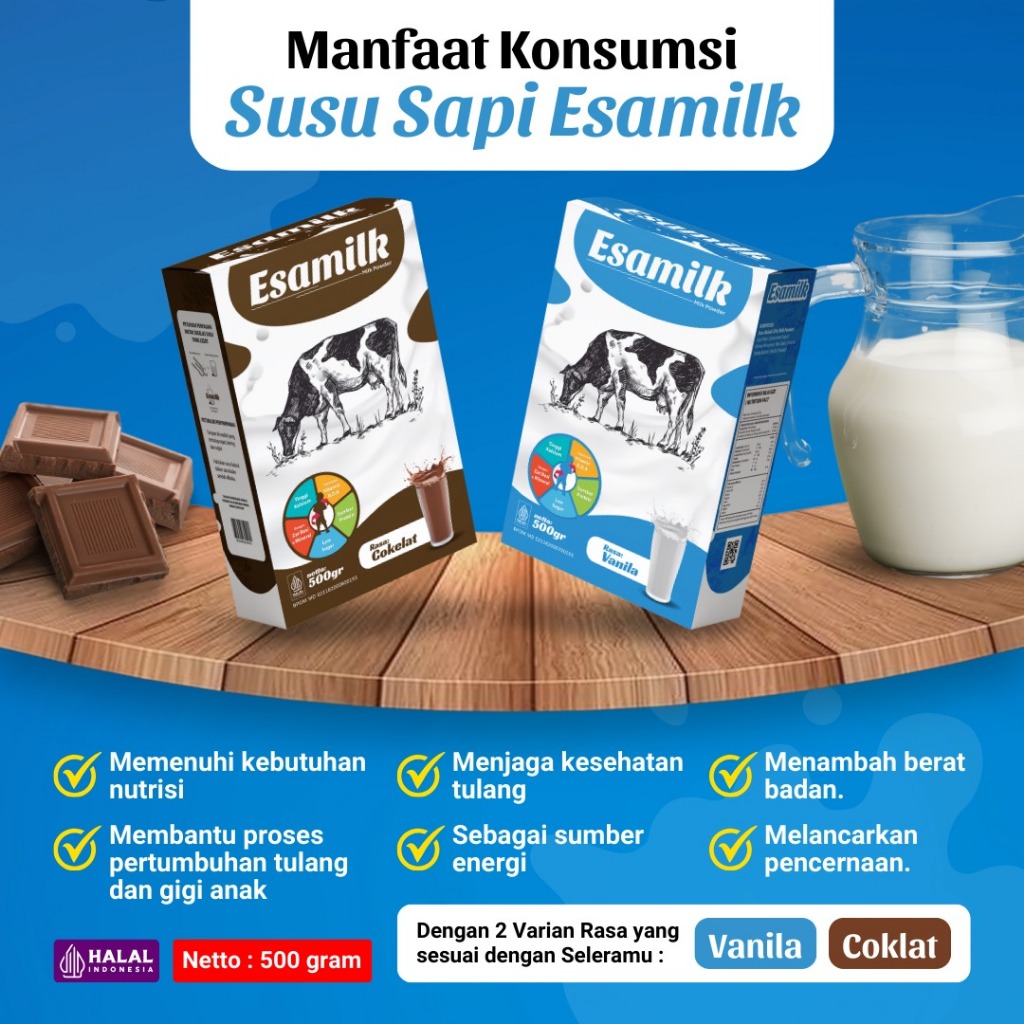 

Sekar_Shop07 Esamilk Coklat 500Gr Susu Sapi Bubuk Susu Penggemuk, Peninggi & Penambah Berat Badan