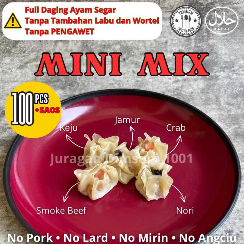 

JURAGAN DIMSUM 1001 - Dimsum Mini Mix Isi 100 pcs Halal Murah Enak Bergizi Siomay Ayam Topping Nori Keju Wortel Sosis Crab