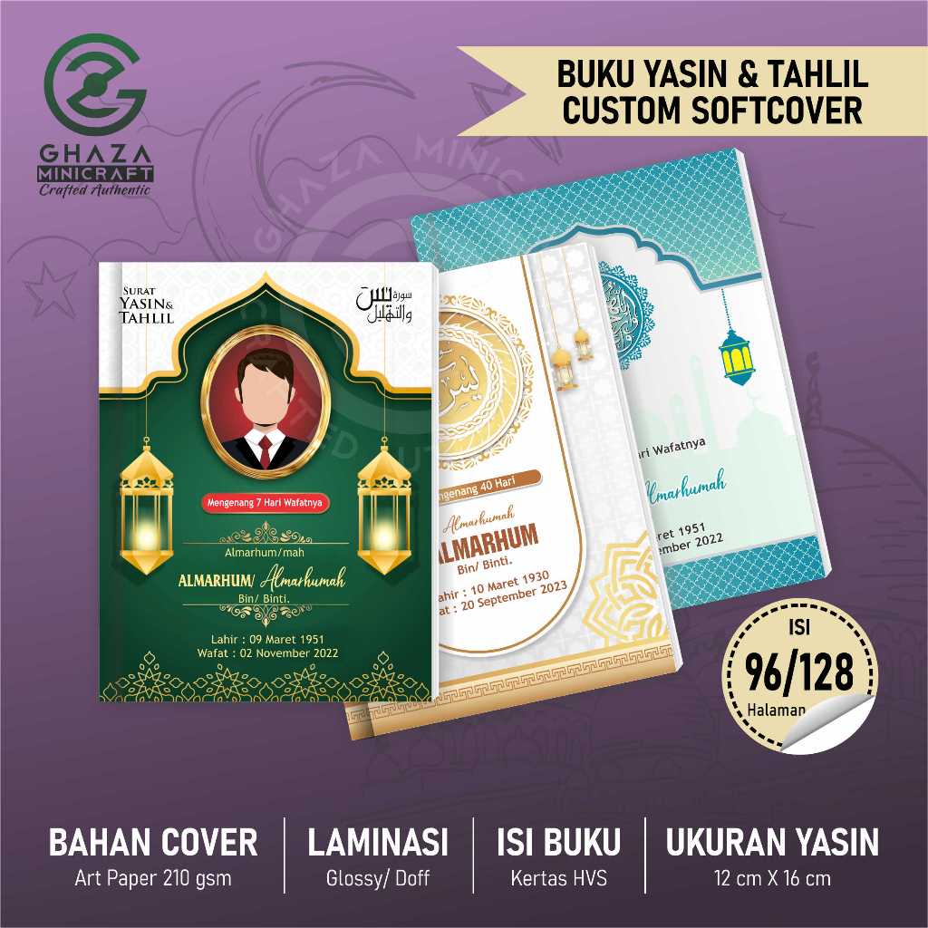 

Buku Yasin & Tahlil Terjemahan Custom Vol.001 Soft Cover Glossy Doff LAMINASI 96 / 128 Halaman