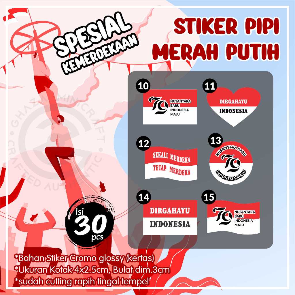 

STIKER PIPI Bendera / EDISI SPESIAL Kemerdekaan / STIKER Merah Putih / STIKER HUT RI / STIKER 17 agustus / STIKER MERDEKA
