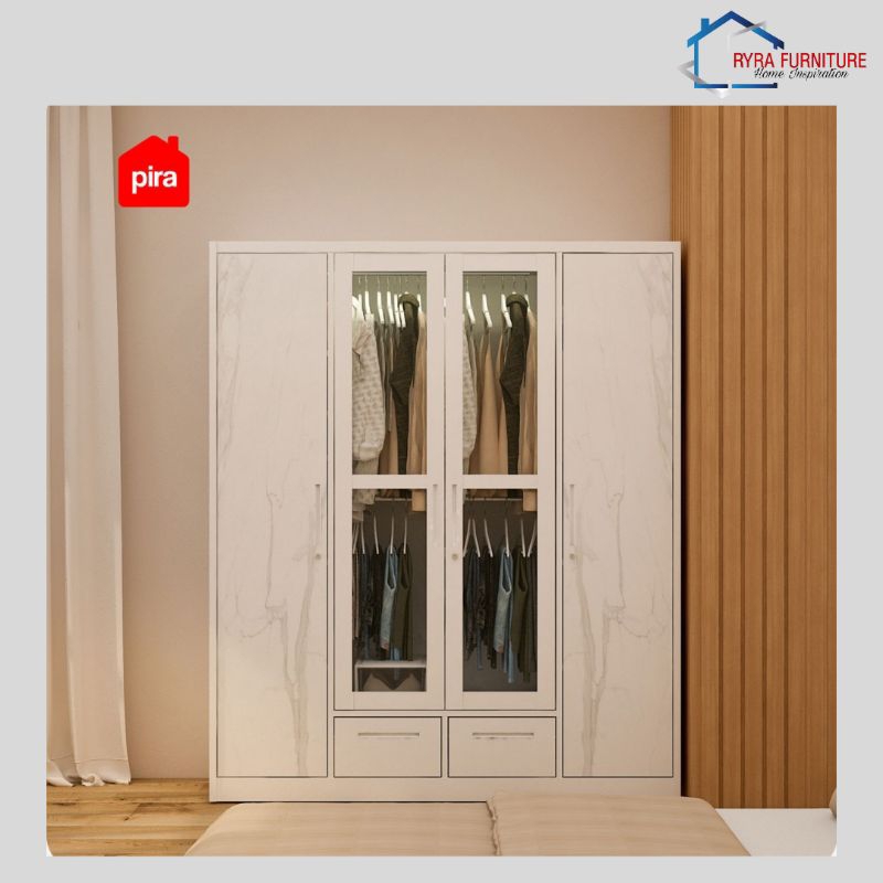 PIRA - CATTA 4P FGD MWD - LEMARI PAKAIAN BESI 4 PINTU DENGAN LACI DAN LED