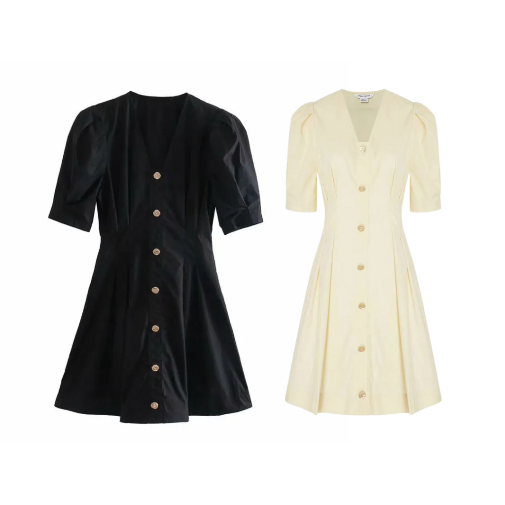 Midi Dress Wanita Lengan Pendek Casual Korean Button Elegant Dress