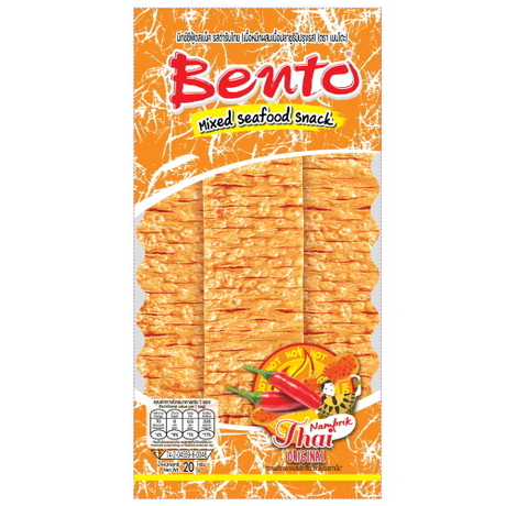 

Bento Mixed Seafood Snack Namprik Thai Original 20 gr ( Makanan Ringan Ikan cumi Rasa Saus Thailand)