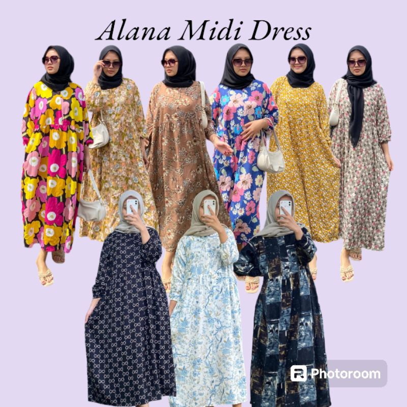 GAMIS MIDI RAYON MOTIF, GAMIS MIDI BUSUI, RAYON MOTIF WANITA