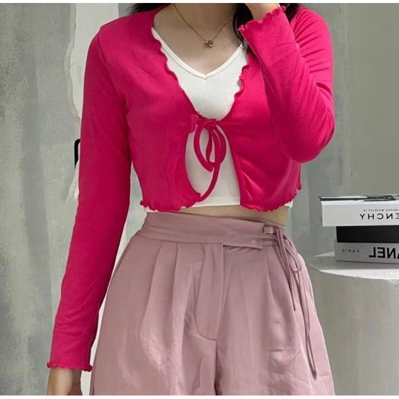Baju Cardigan Crop Top Rajut Wanita Bolero Lengan Panjang |Auter Wanita | Cardigan Tali Knit Wanita 