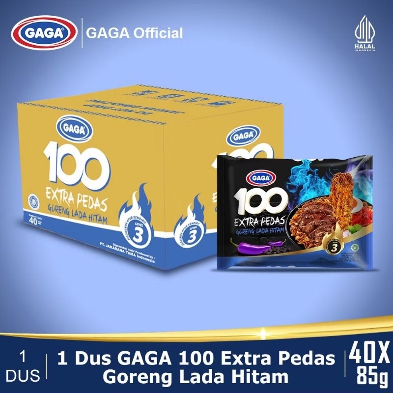 

Gaga 100 Extra Pedas Goreng Lada Hitam 85gr (1dus isi 40 pcs)