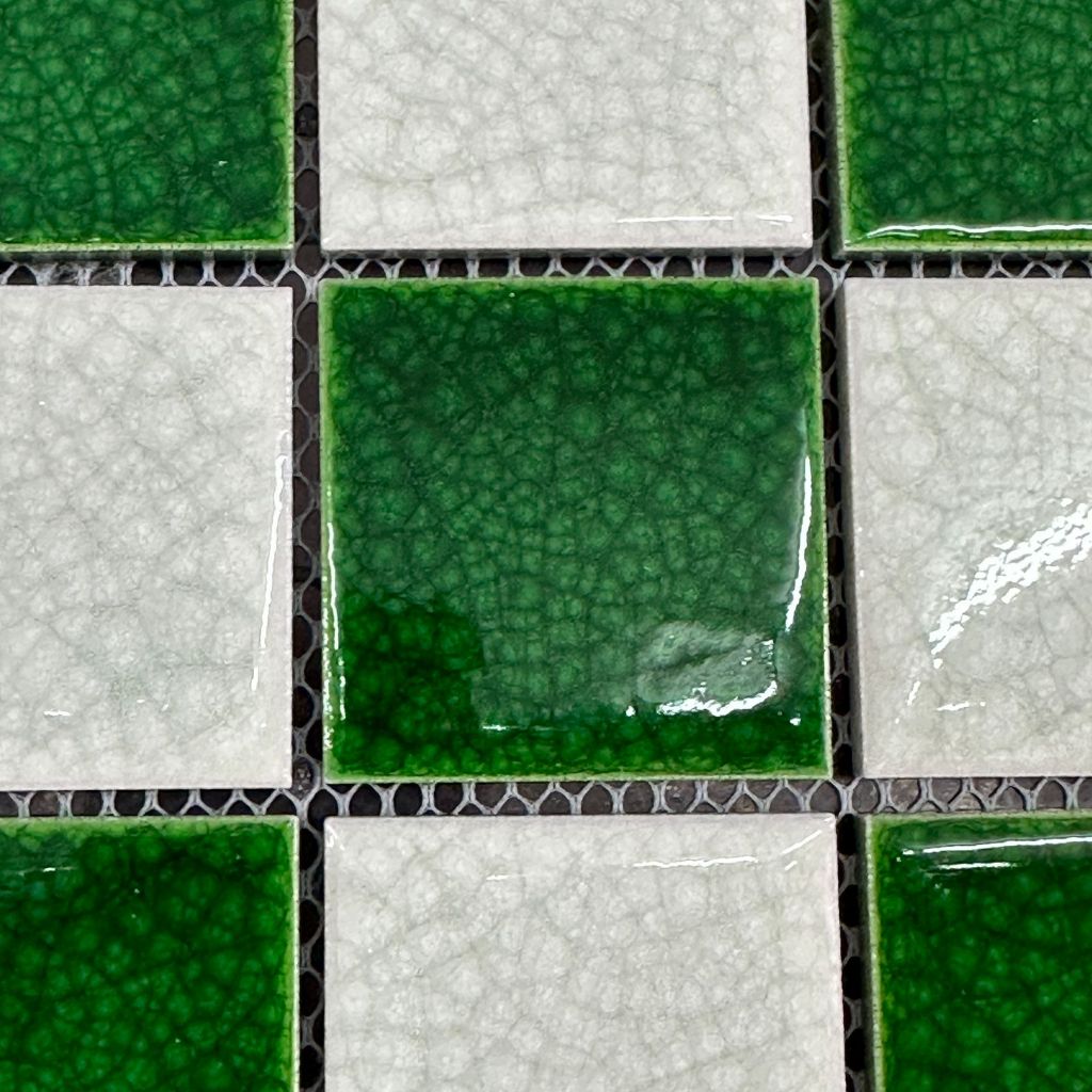 Mosaic Tile white green square / Mosaik Keramik hijau putih kotak kotak  / Keramik Dinding Lantai Ba