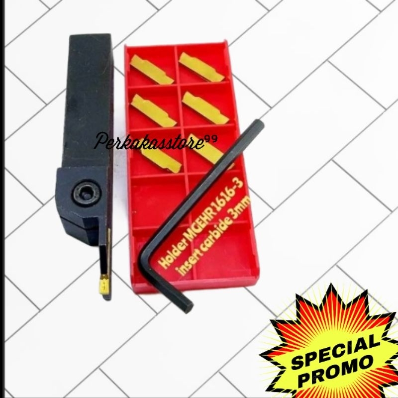 Holder Bubut Potong/Pahat Bubut Potong MGEHR 1616-3 Set Insert 3mm 10pcs Baru