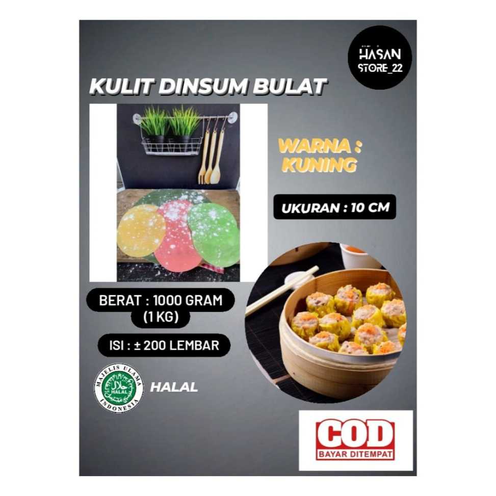 Kulit Dimsum Bulat 10cm Warna Kuning kemasan 1000gram Tipis Enak Halal Kulit Siomay Gyoza Bulat