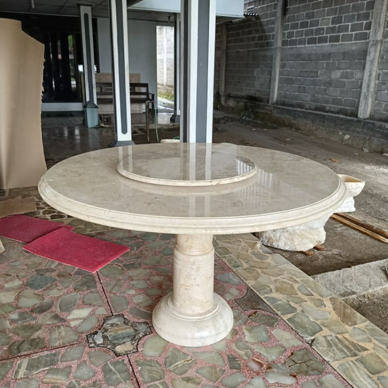 Meja Makan Bulat + Putar Marmer Putih Diameter 150cm