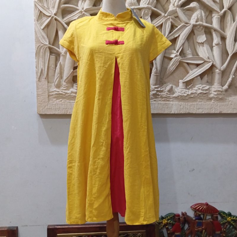 Cheongsam /Qipao / Dress Cheongsam Kuning Merah / Dress Qipao / Baju Imlek Baru