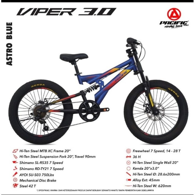 Sepeda MTB 20 Pacific Viper 3.0 Full Suspention