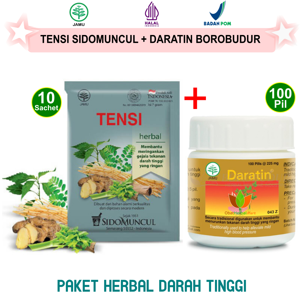 PAKET OBAT HERBAL HIPERTENSI TEKANAN DARAH TINGGI TENSI NAIK: JAMU TENSI SIDOMUNCUL 10 SACHET dan DA