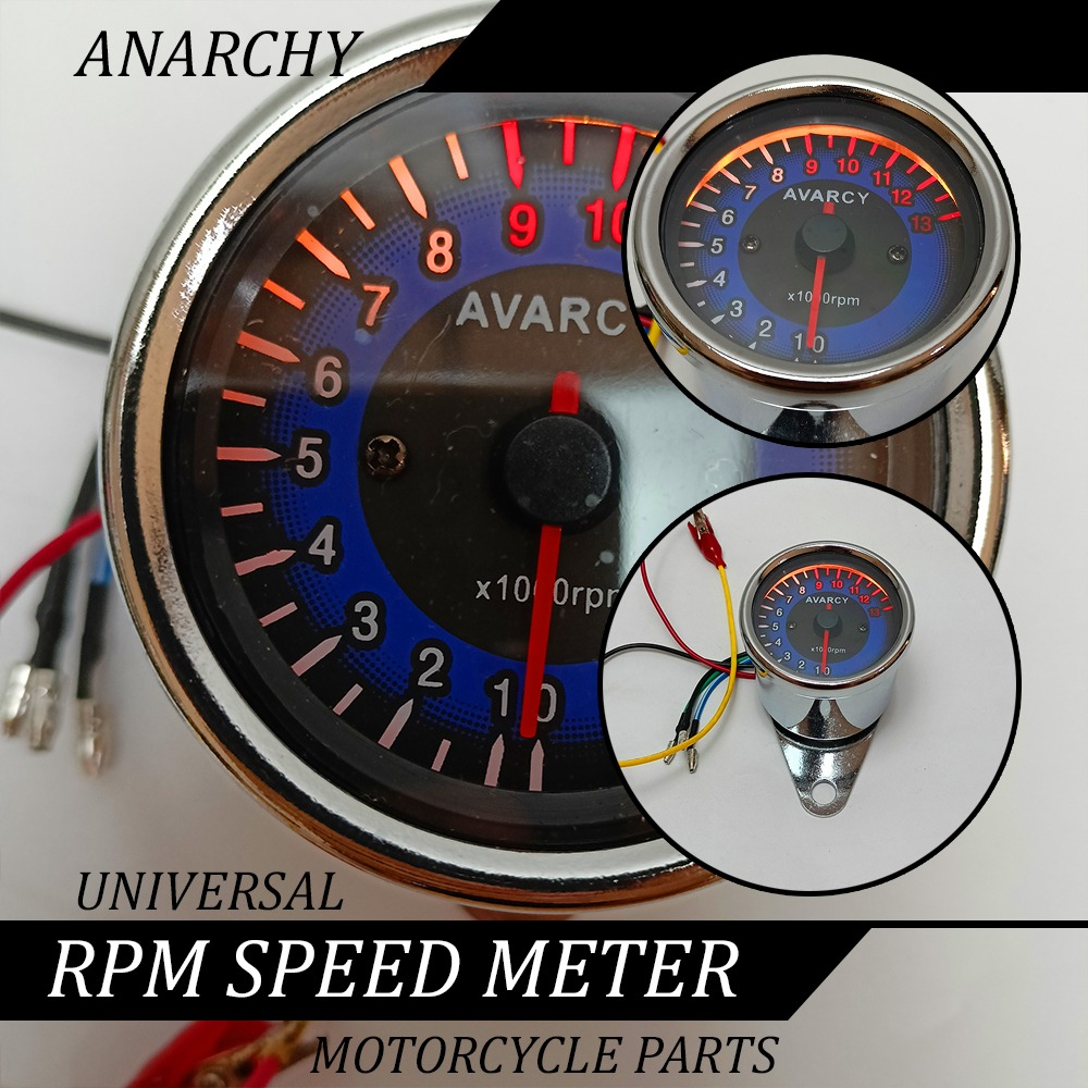 RPM Speed Meter Analog Bulat/Speedometer Ampere Bulat Manual Chrome/Untuk Semua Motor